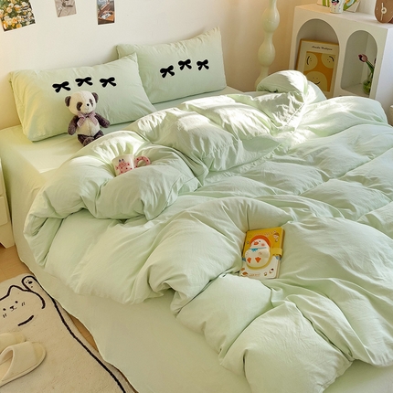 91家纺网 家纺一手货源 找家纺 （总）艾特你 2025新款水洗棉蝴蝶结系列四件套宿舍三件套