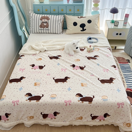 昔可家纺 2024新款羊羔绒牛奶绒毛毯系列（三）-卡通系列 点点腊肠狗