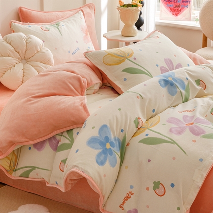 91家纺网 家纺一手货源 找家纺 （总）红粉佳人 2025新款棉加绒印花单被套