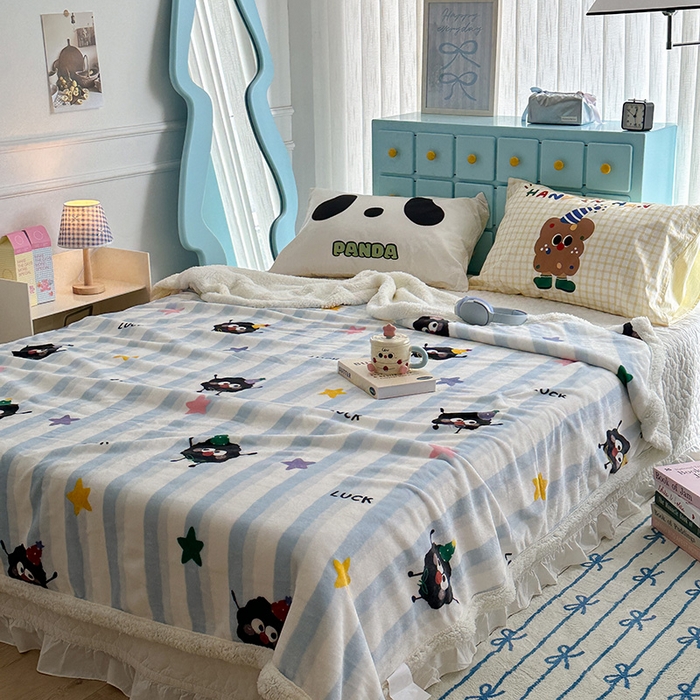 91家纺网 家纺一手货源 找家纺 昔可家纺 2024新款羊羔绒牛奶绒毛毯系列（三）-卡通系列 星星小黑球