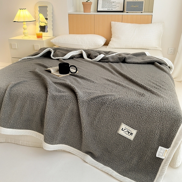 91家纺网 家纺一手货源 找家纺 沐棉 2024新款羊羔绒泰迪绒毛毯 绅士灰