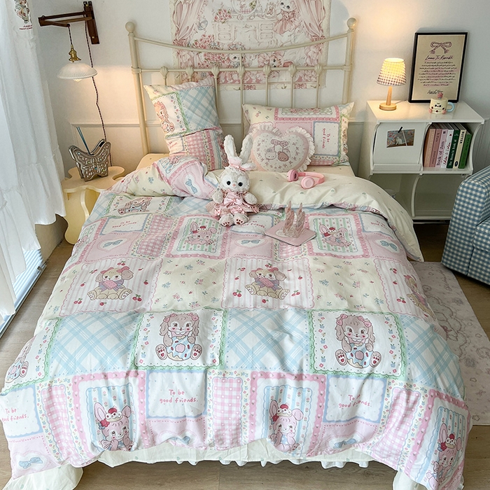 91家纺网 家纺一手货源 找家纺 昔可 2024新款13070全棉四件套系列（第三批） 饼饼小兔