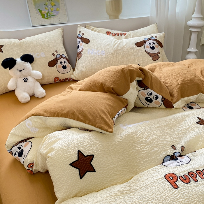 91家纺网 家纺一手货源 找家纺 悦织湾家纺 2025新款轻奢北欧风小清新印花水洗棉四件套 飞行狗