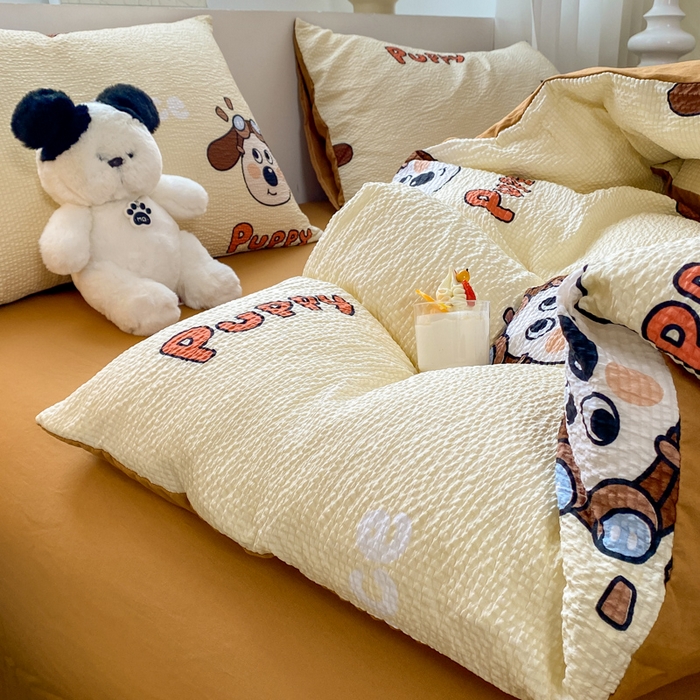 91家纺网 家纺一手货源 找家纺 悦织湾家纺 2025新款轻奢北欧风小清新印花水洗棉四件套 飞行狗