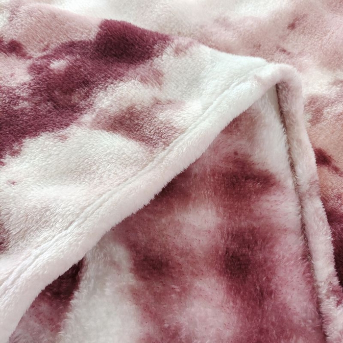 91家纺网 家纺一手货源 找家纺 千荨 2024新款跨境印花扎染泡泡绒毛盖毯 酒红