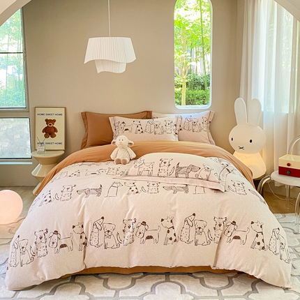 91家纺网 家纺一手货源 找家纺 2025新款全棉加厚生态磨毛印花四件套-基础款 旺仔派