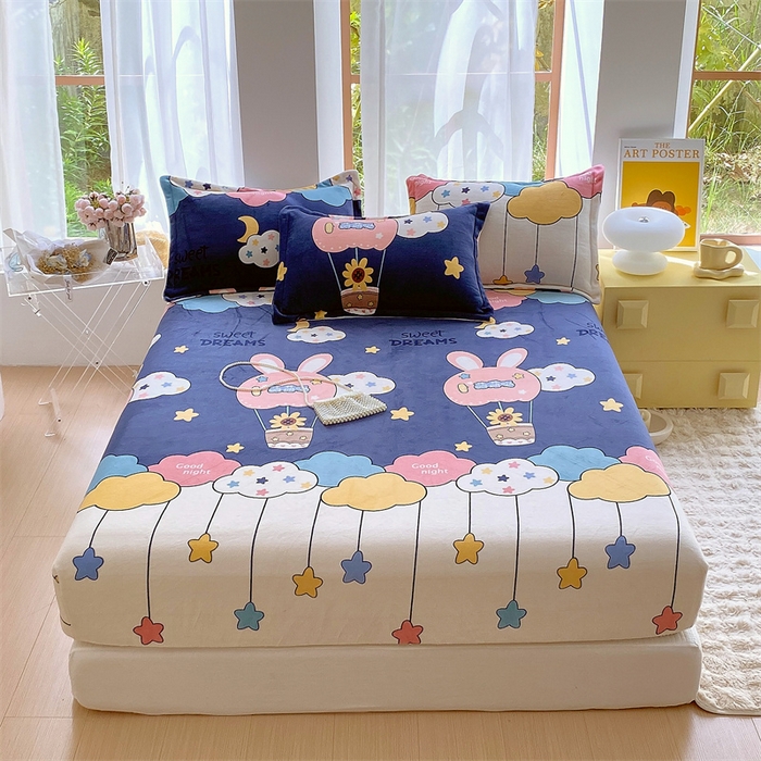 91家纺网 家纺一手货源 找家纺 凯儿家纺  2024新款加厚高克重印花系列单床笠 天空之旅