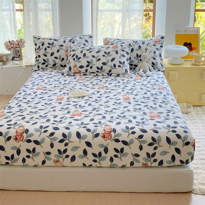 91家纺网 家纺一手货源 找家纺 凯儿家纺  2024新款加厚高克重印花系列单床笠 萌萌兔