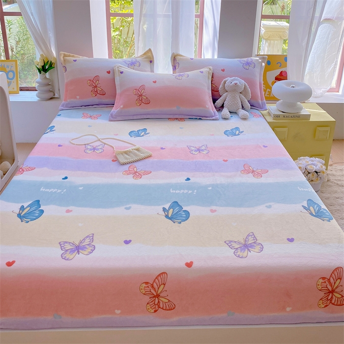 91家纺网 家纺一手货源 找家纺 凯儿家纺  2024新款加厚高克重印花系列单床笠 蝴蝶花谷