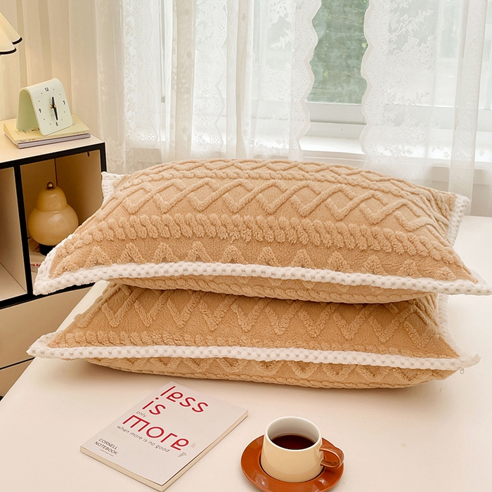 91家纺网 家纺一手货源 找家纺 梦舒羽  2025新款220克高克重塔芙绒枕套枕芯套宿舍枕头套单人一对装 优雅咖