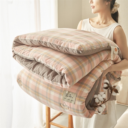 91家纺网 家纺一手货源 找家纺 2024新款b类无印风100%新疆棉花冬被被子被芯 无印风-奶昔格