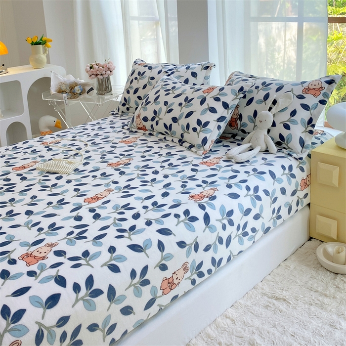 91家纺网 家纺一手货源 找家纺 凯儿家纺  2024新款加厚高克重印花系列单床笠 萌萌兔