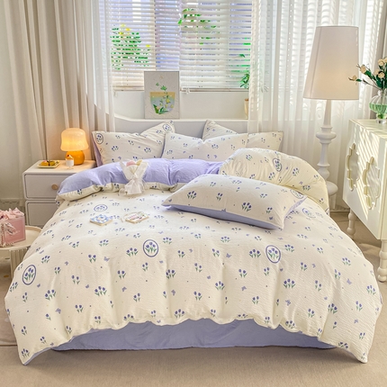 91家纺网 家纺一手货源 找家纺 （总）悦织湾家纺 2025新款轻奢北欧风小清新印花水洗棉四件套