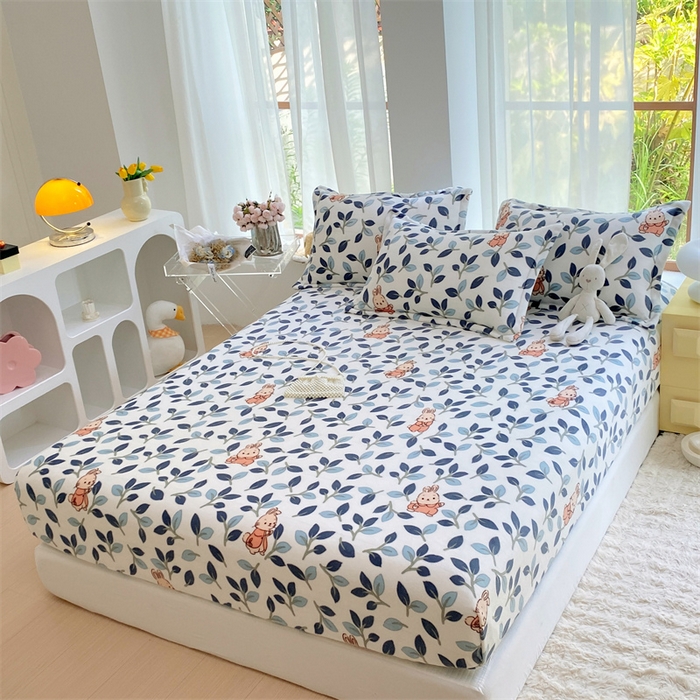 91家纺网 家纺一手货源 找家纺 凯儿家纺  2024新款加厚高克重印花系列单床笠 萌萌兔