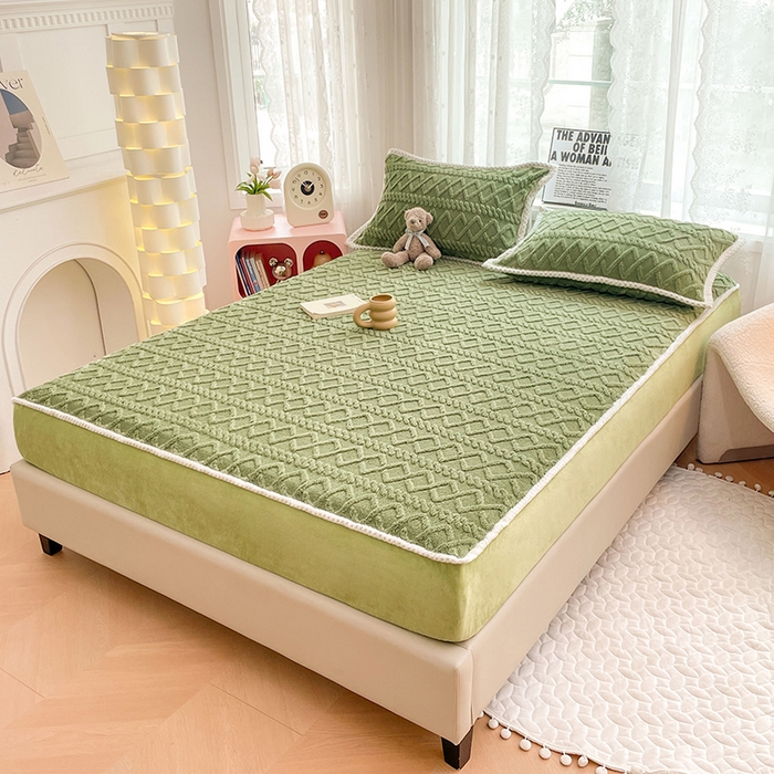 91家纺网 家纺一手货源 找家纺 梦舒羽 2025新款220克高克重塔芙绒床笠床垫保护套床单套床盖 茶绿色