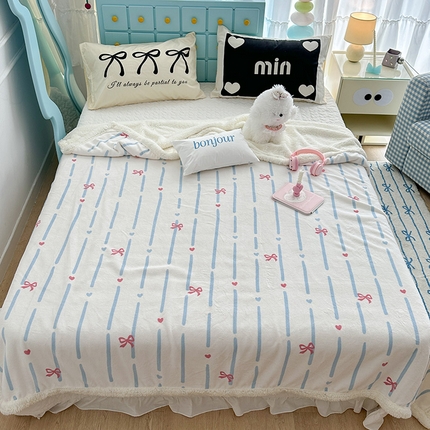昔可家纺 2024新款羊羔绒牛奶绒毛毯系列（三）-ins小清新系列 梦幻蝴蝶结