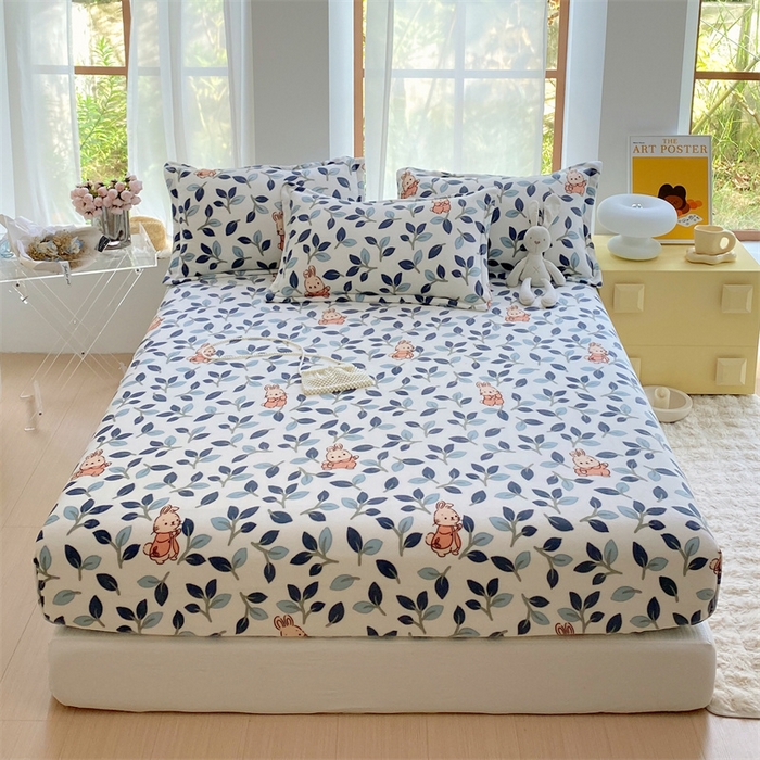 91家纺网 家纺一手货源 找家纺 凯儿家纺  2024新款加厚高克重印花系列单床笠 萌萌兔