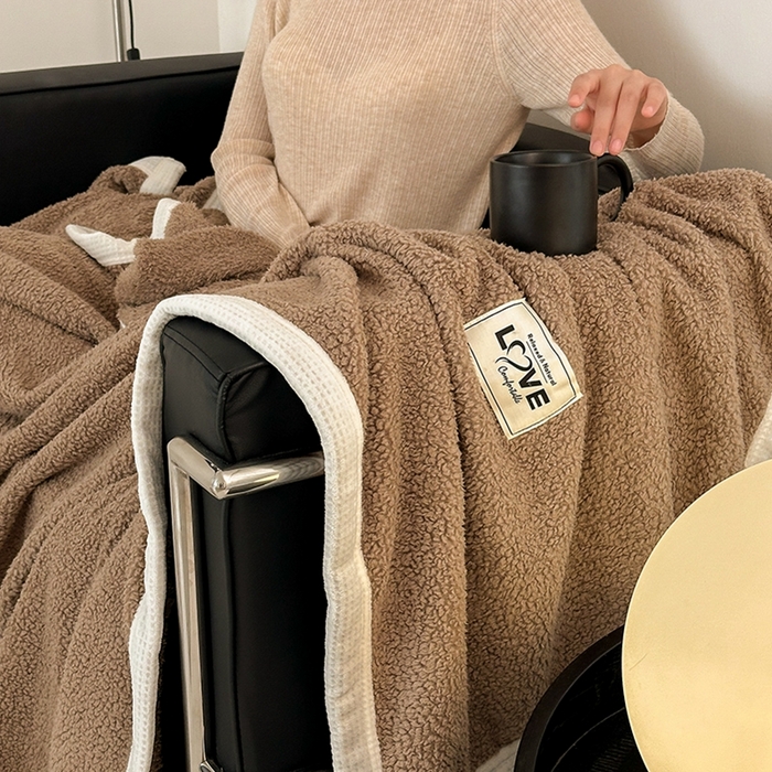 91家纺网 家纺一手货源 找家纺 沐棉 2024新款羊羔绒泰迪绒毛毯 简约咖