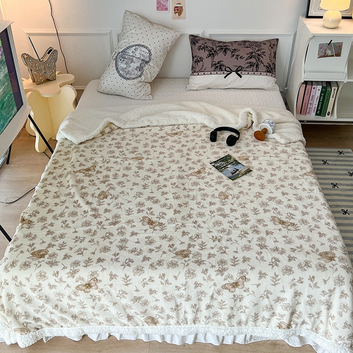 91家纺网 家纺一手货源 找家纺 昔可家纺 2024新款羊羔绒牛奶绒毛毯系列（三）-ins小清新系列 复古蝴蝶