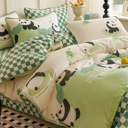 红粉佳人 2025新款棉加绒印花四件套 熊猫乐园