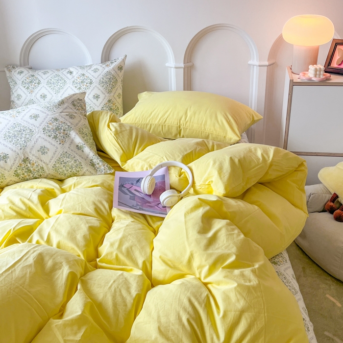 91家纺网 家纺一手货源 找家纺 千朵 2024新款全棉水洗棉混搭双拼四件套 若兮黄