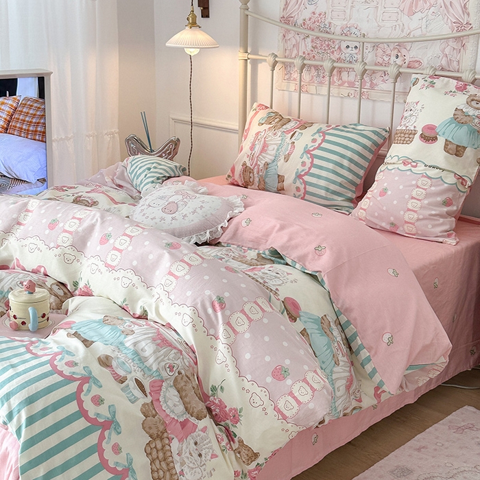 91家纺网 家纺一手货源 找家纺 昔可 2024新款13070全棉四件套系列（第三批） 熊熊茶话会