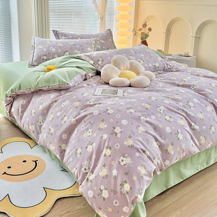 91家纺网 家纺一手货源 找家纺 优尚家纺 2025新款全棉磨毛纯棉喷气印花清新轻奢款四件套 清新款-粉韵花庭