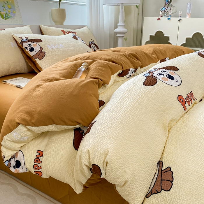 91家纺网 家纺一手货源 找家纺 悦织湾家纺 2025新款轻奢北欧风小清新印花水洗棉四件套 飞行狗