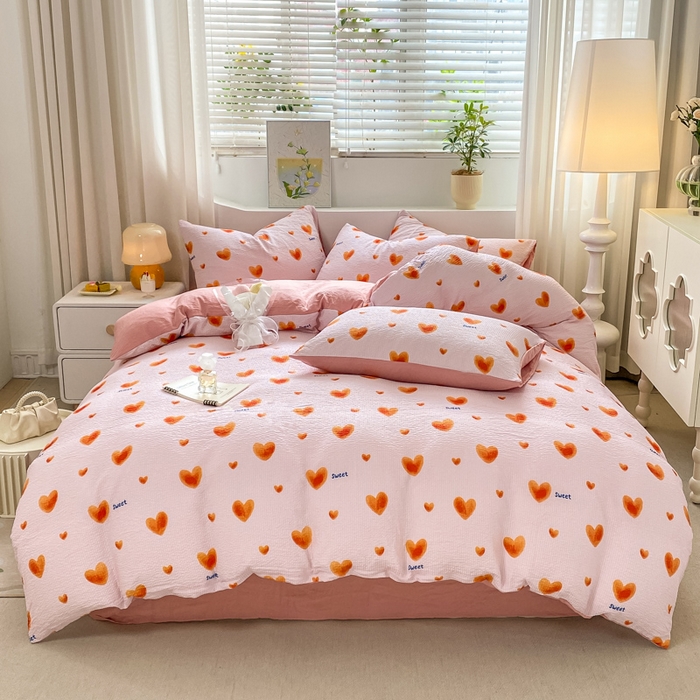 91家纺网 家纺一手货源 找家纺 悦织湾家纺 2025新款轻奢北欧风小清新印花水洗棉四件套 欢喜