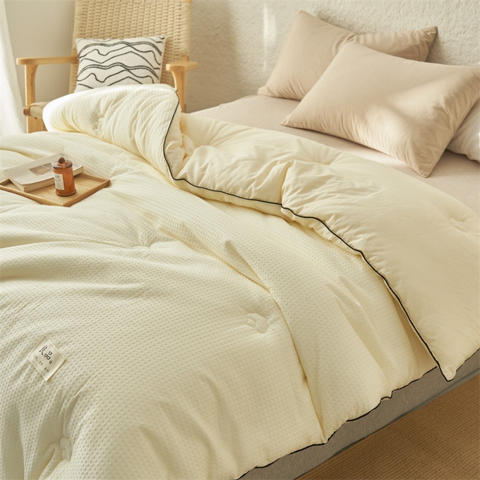 91家纺网 家纺一手货源 找家纺 2024新款b类纯棉华夫格提花100%新疆棉花冬被 风格二 华夫格棉花被-奶白