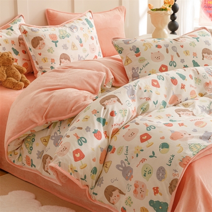 91家纺网 家纺一手货源 找家纺 （总）红粉佳人 2025新款棉加绒印花单被套