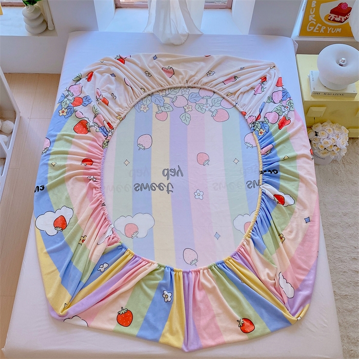 91家纺网 家纺一手货源 找家纺 凯儿家纺  2024新款加厚高克重印花系列单床笠 草莓物语