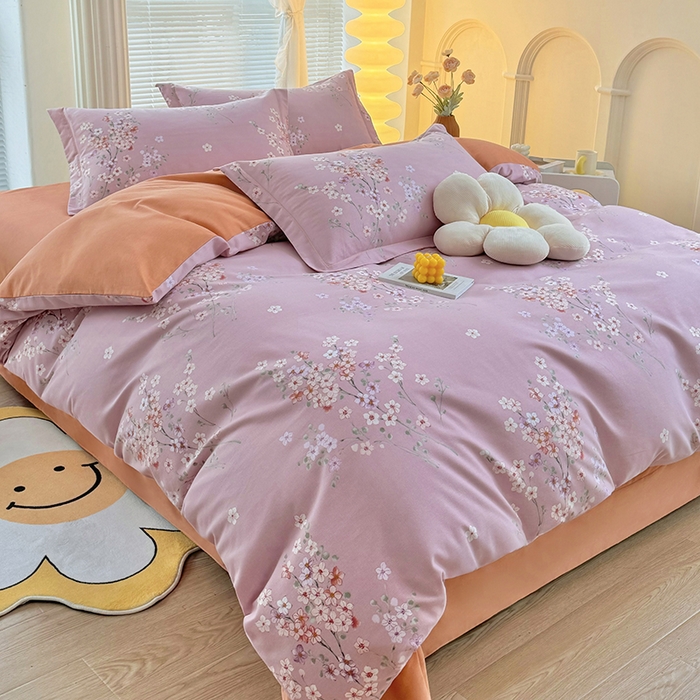 91家纺网 家纺一手货源 找家纺 优尚家纺 2025新款全棉磨毛纯棉喷气印花清新轻奢款四件套 清新款-梦绘梅香