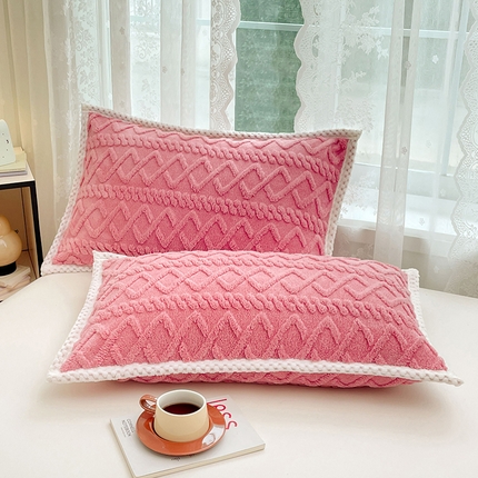 梦舒羽  2025新款220克高克重塔芙绒枕套枕芯套宿舍枕头套单人一对装 温柔粉