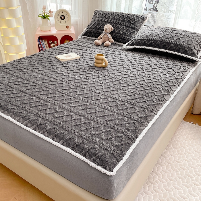 91家纺网 家纺一手货源 找家纺 梦舒羽 2025新款220克高克重塔芙绒床笠床垫保护套床单套床盖 至尊灰