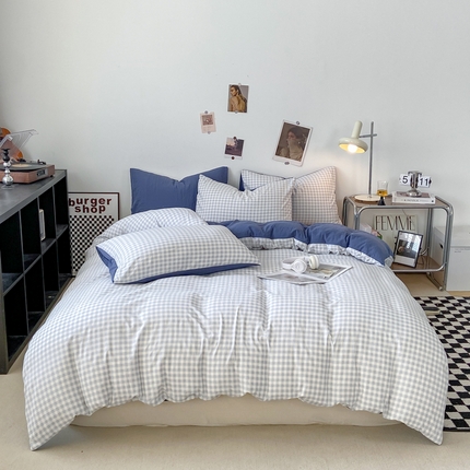 91家纺网 家纺一手货源 找家纺 （总）悦织湾家纺 2025新款日式简约格子水洗棉单品被套系列