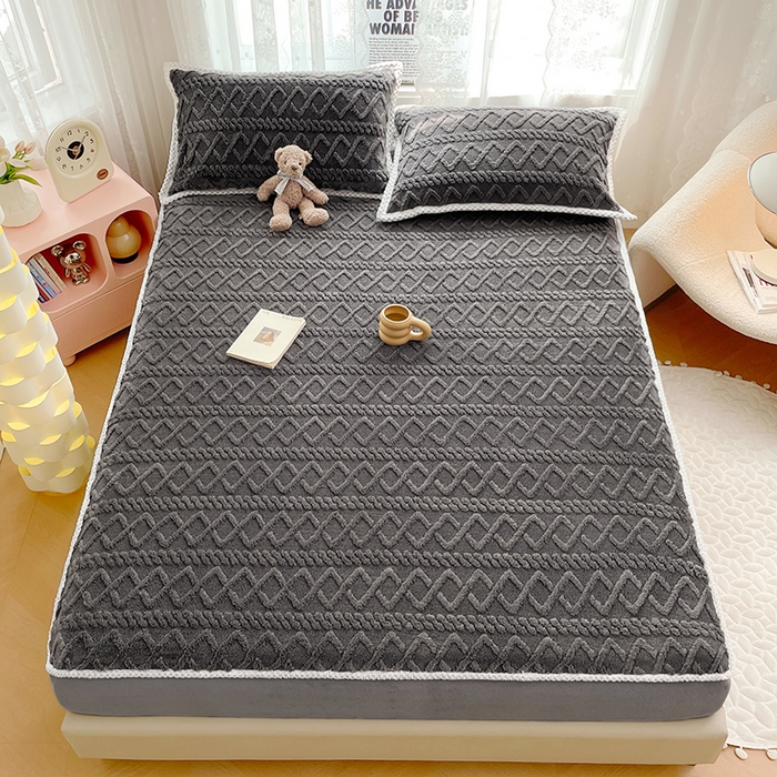 91家纺网 家纺一手货源 找家纺 梦舒羽 2025新款220克高克重塔芙绒床笠床垫保护套床单套床盖 至尊灰