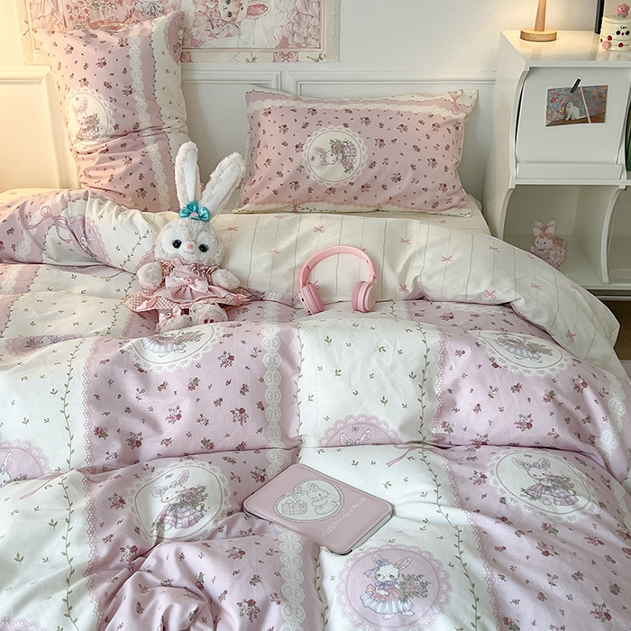 91家纺网 家纺一手货源 找家纺 昔可 2024新款13070全棉四件套系列（第三批） 梦游仙境兔