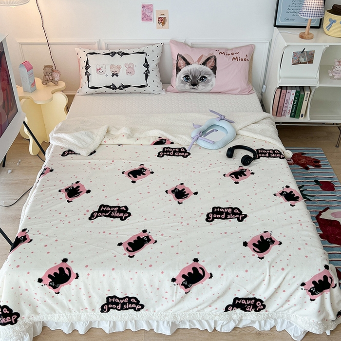 91家纺网 家纺一手货源 找家纺 昔可家纺 2024新款羊羔绒牛奶绒毛毯系列（三）-卡通系列 晚安猫猫