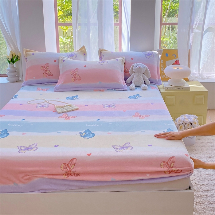 91家纺网 家纺一手货源 找家纺 凯儿家纺  2024新款加厚高克重印花系列单床笠 蝴蝶花谷