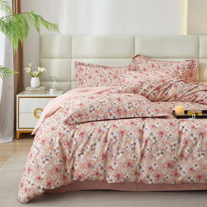 91家纺网 家纺一手货源 找家纺 品乐家纺 2024新款32支全棉超柔生态磨毛四件套 爱在花开-粉