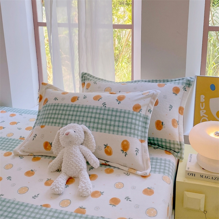 91家纺网 家纺一手货源 找家纺 凯儿家纺  2024新款加厚高克重印花系列单床笠 香蜜甜橙