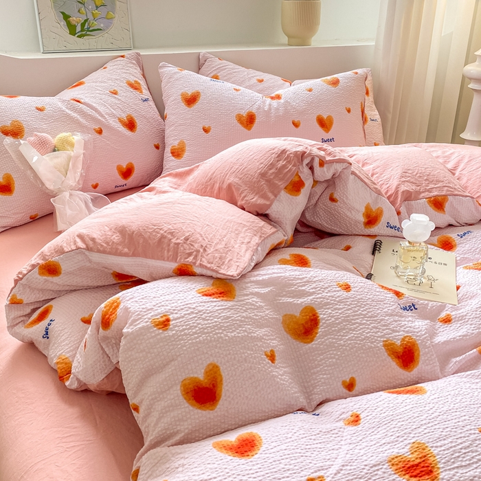 91家纺网 家纺一手货源 找家纺 悦织湾家纺 2025新款轻奢北欧风小清新印花水洗棉四件套 欢喜