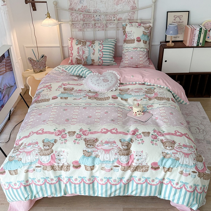 91家纺网 家纺一手货源 找家纺 昔可 2024新款13070全棉四件套系列（第三批） 熊熊茶话会