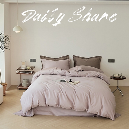 EH家居 2024新款长绒棉拼色四件套系列--英文版 树莓灰紫