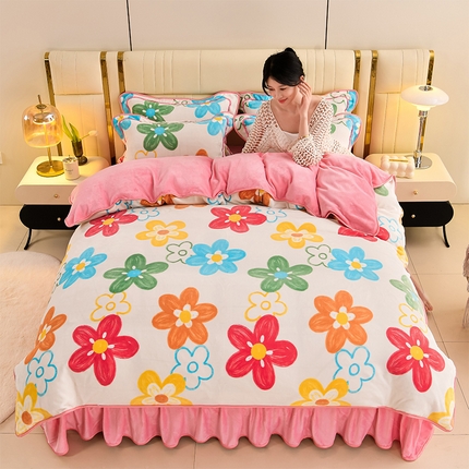 91家纺网 家纺一手货源 找家纺 沐妍家纺 2025新款8斤加厚保暖金貂绒牛奶绒印花四件套 田园生活