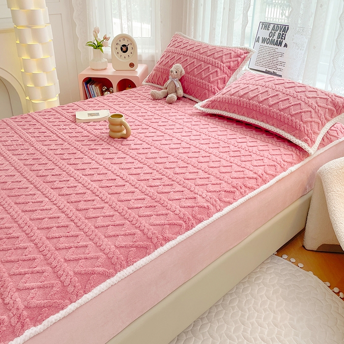 91家纺网 家纺一手货源 找家纺 梦舒羽 2025新款220克高克重塔芙绒床笠床垫保护套床单套床盖 温柔粉