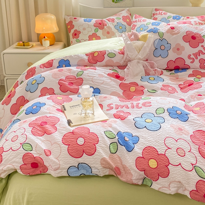 91家纺网 家纺一手货源 找家纺 悦织湾家纺 2025新款轻奢北欧风小清新印花水洗棉四件套 花满园