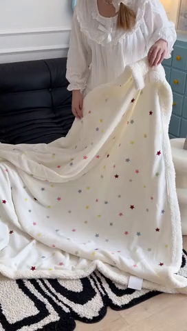 91家纺网 家纺一手货源 找家纺 昔可家纺 2024新款羊羔绒牛奶绒毛毯系列（三）-ins小清新系列 彩色小星星