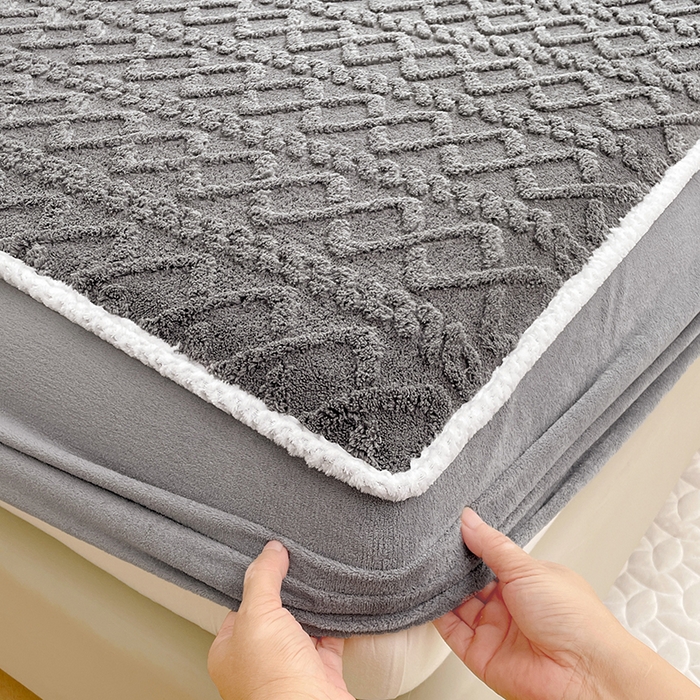 91家纺网 家纺一手货源 找家纺 梦舒羽 2025新款220克高克重塔芙绒床笠床垫保护套床单套床盖 至尊灰